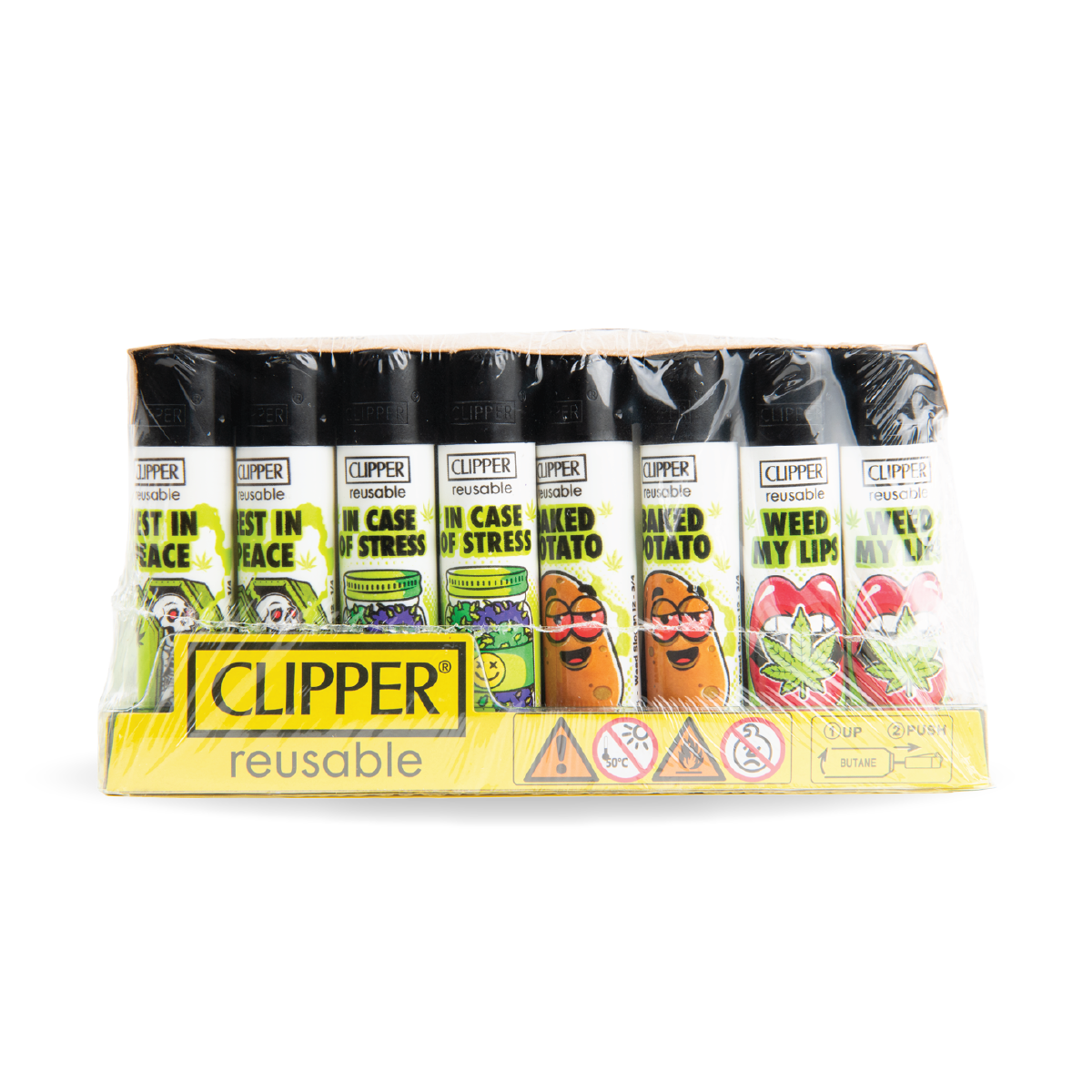 Clipper Lighters: Weed Slogan 12 (48 Pack)