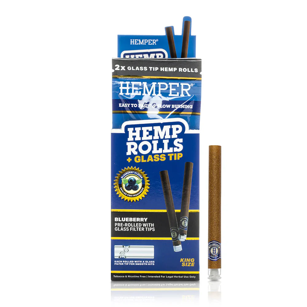 Hemper Hemp Cone Rolls + Glass Tips 2 Pack (12 pcs) - Blueberry