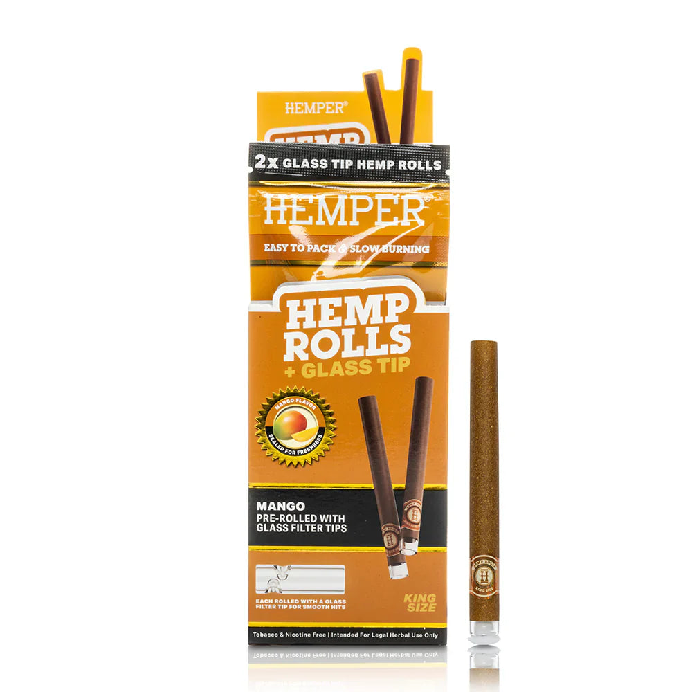 Hemper Hemp Cone Rolls + Glass Tips 2 Pack (12 pcs) - Mango