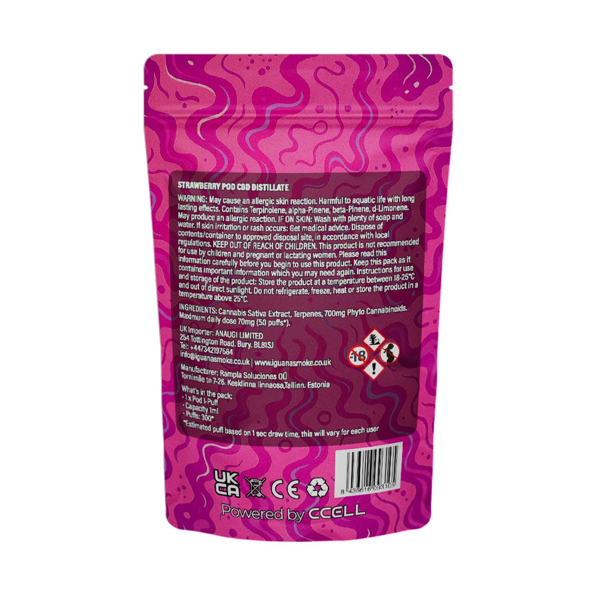 Iguana Smoke I-Puff Replacement Pod: Strawberry - 700mg (Single Piece)