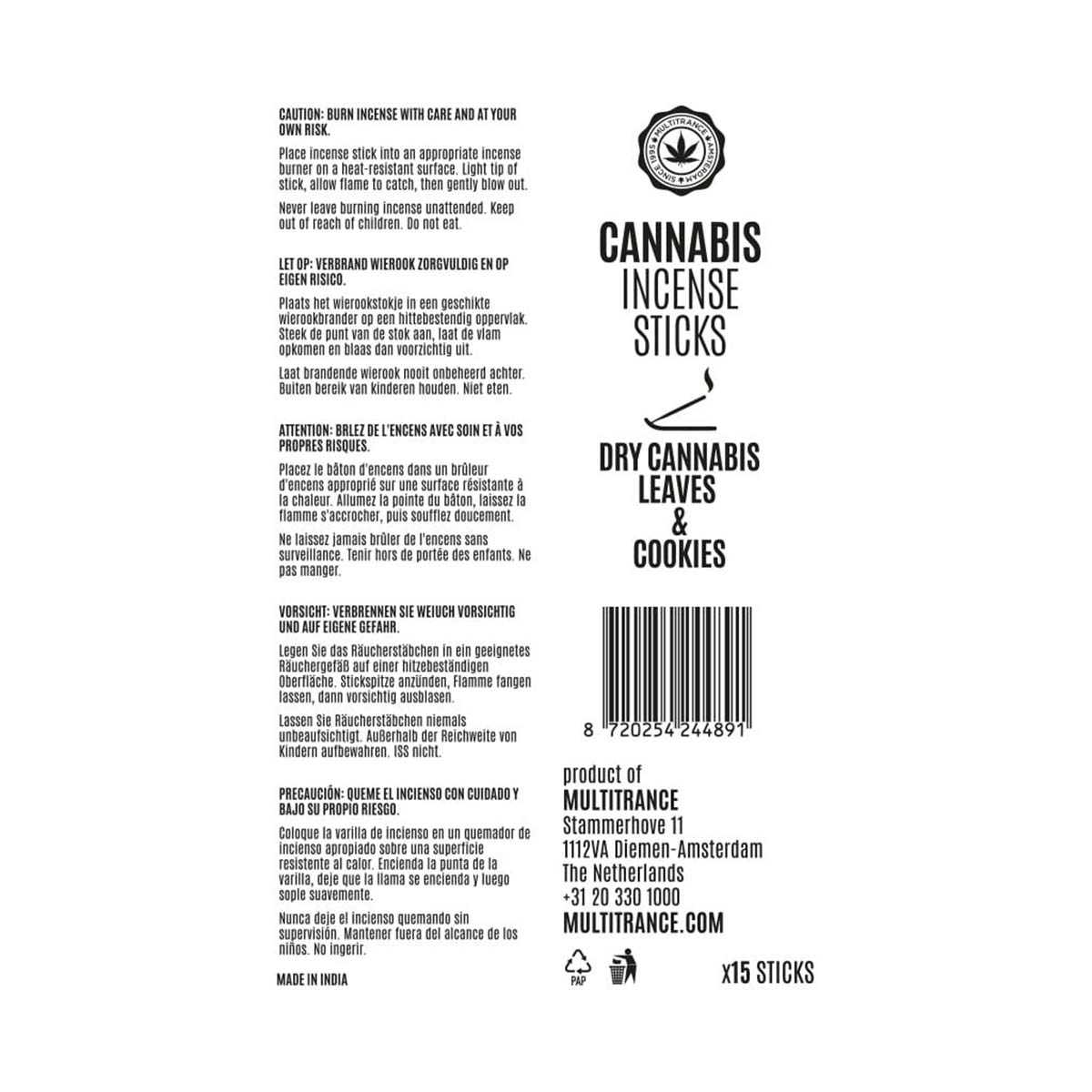 Cannabis Incense Sticks Dry Cannabis & Cookies (6 Pack)