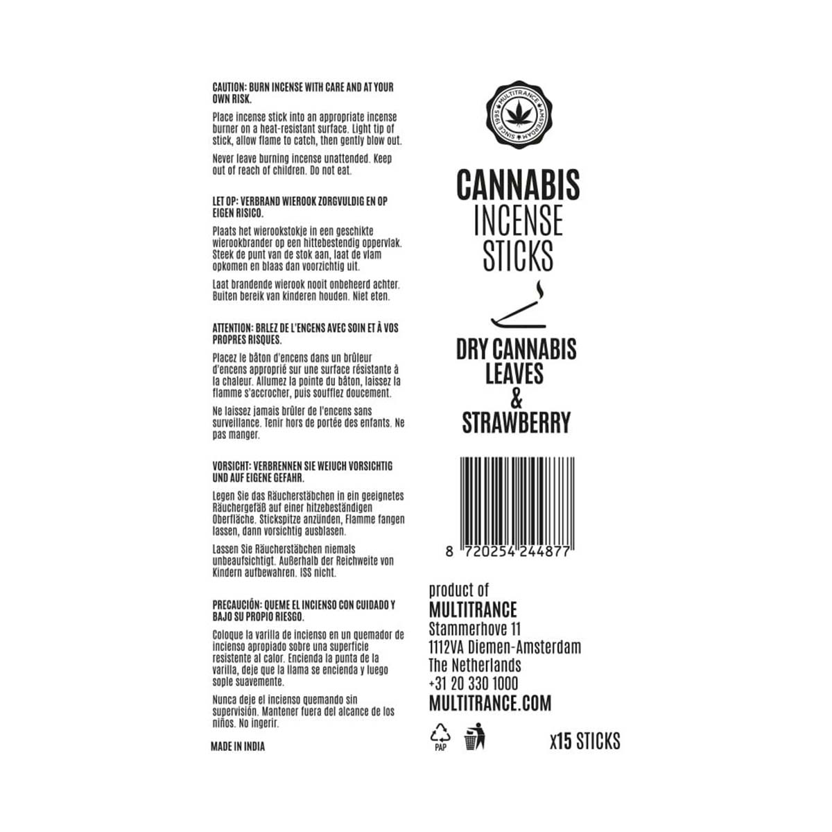 Cannabis Incense Sticks Dry Cannabis & Strawberry (6 Pack)