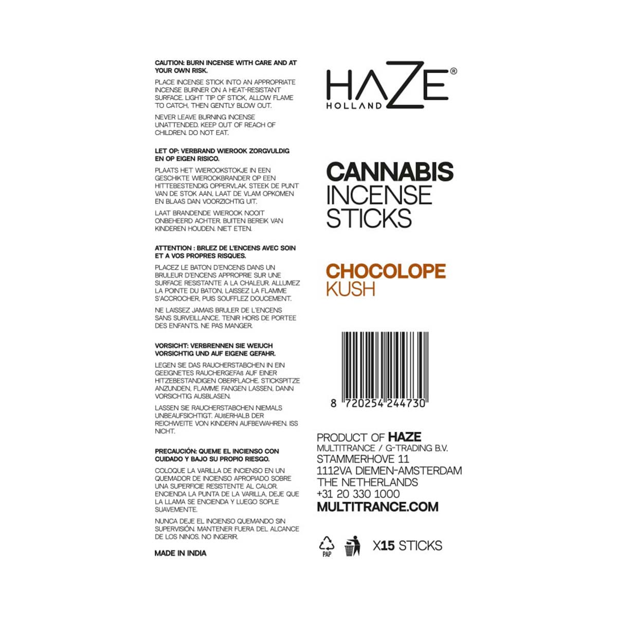 Haze Cannabis Incense Sticks: Chocolate Kush (6 Pack)