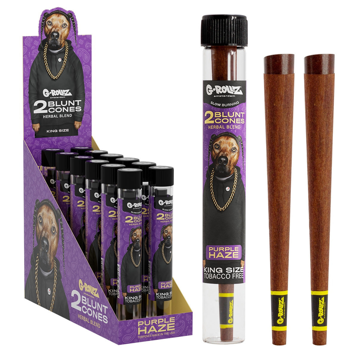 G-Rollz Terpene Infused Yerba Mate & Chamomile Blunt Cones - Purple Haze (12 pcs)