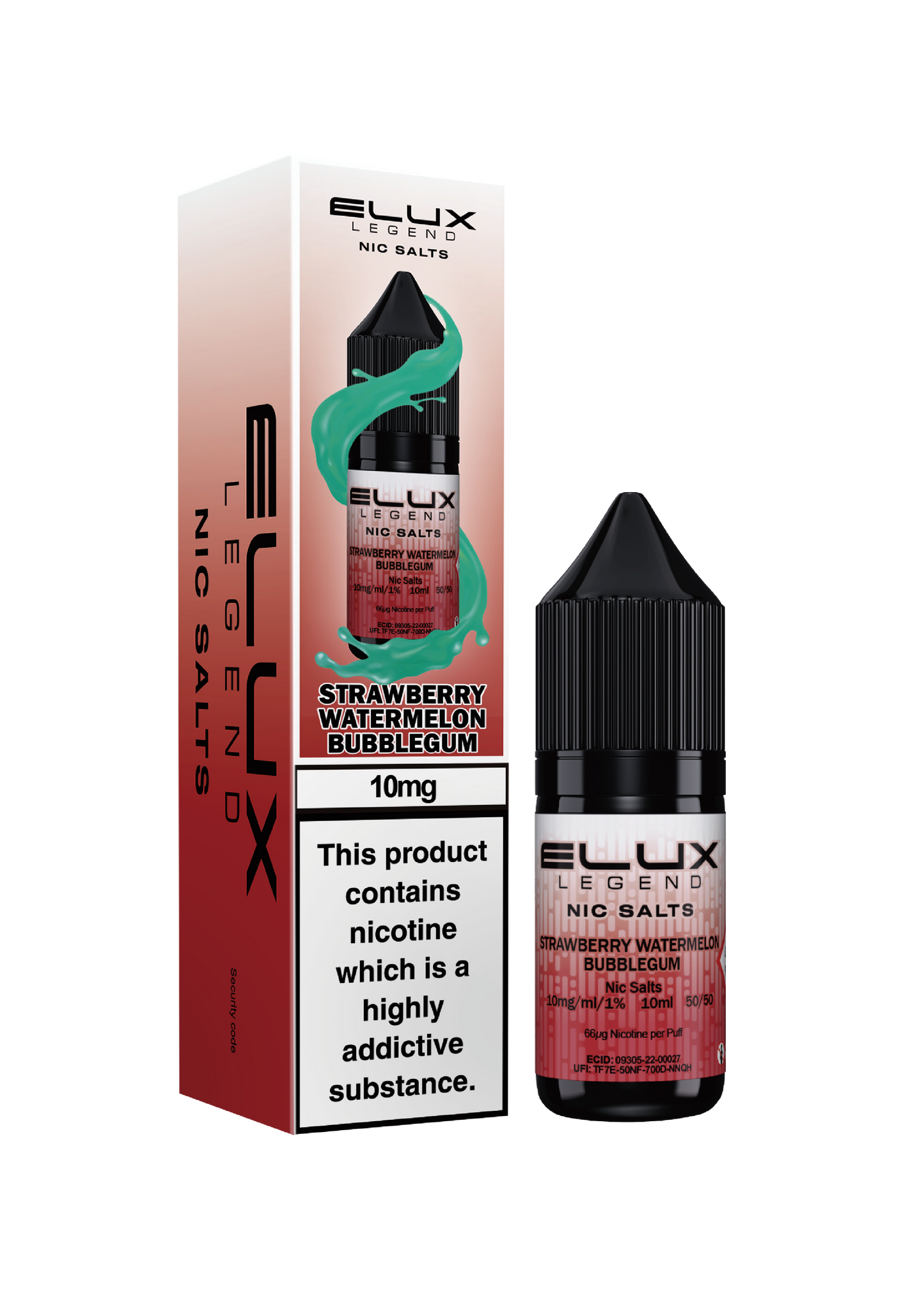 Elux Legend Nic Salts: Strawberry Watermelon Bubblegum - 10mg (10 Pack)