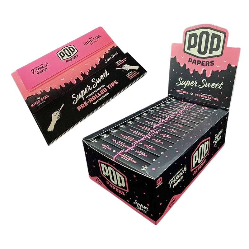 POP King Size Unbleached Rolling Papers & POP Tips - Super Sweet (Full Box)