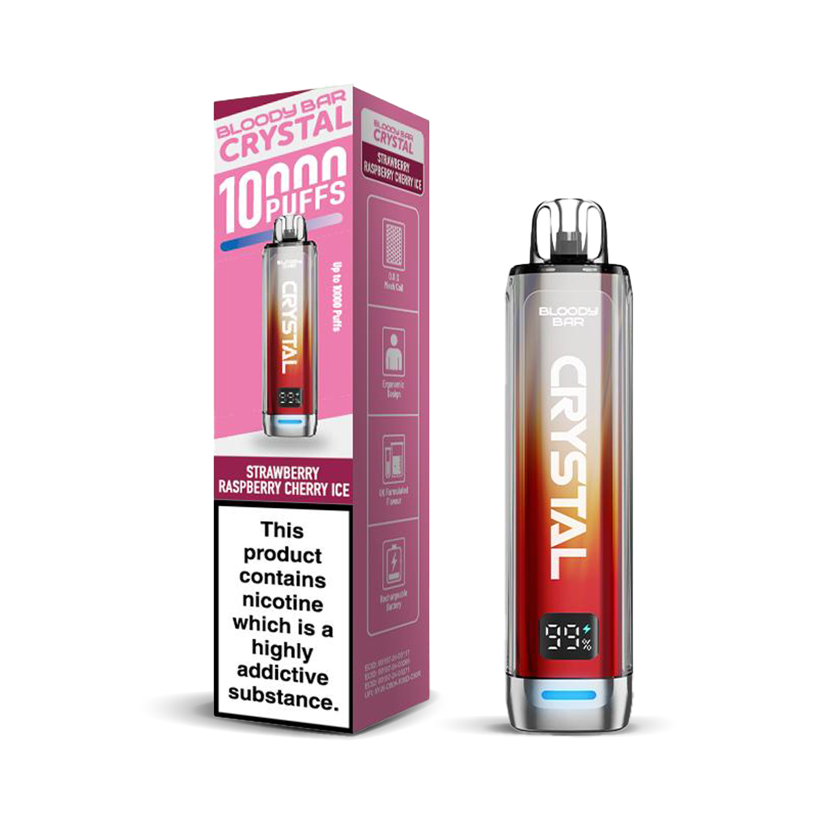Bloody Bar Crystal 10K Pod Kits: Strawberry Raspberry Cherry Ice – 20mg