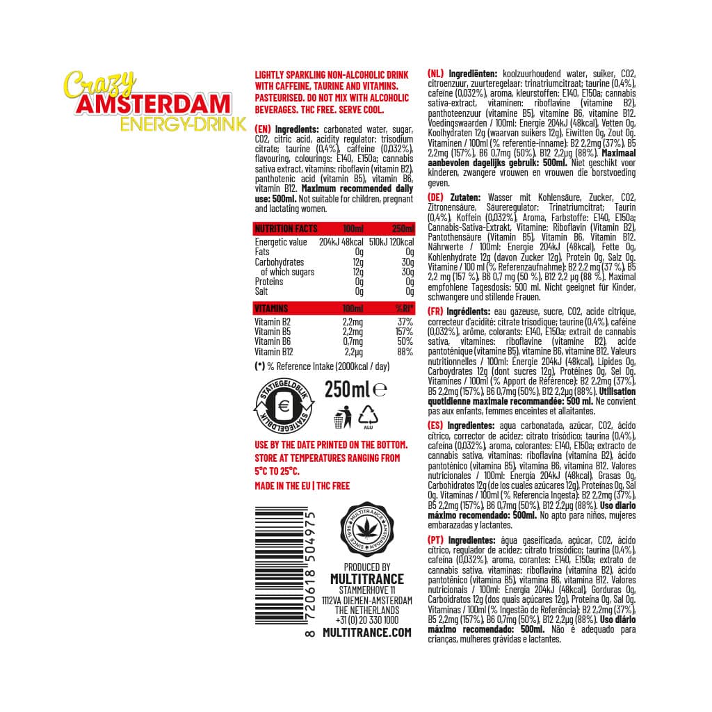 Multitrance Crazy Amsterdam Energy Drink 250ml (Full Case)