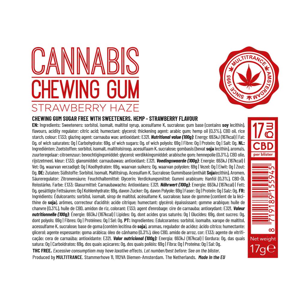 Cannabis CBD Chewing Gum: Strawberry Haze - 17mg (24 Pack)