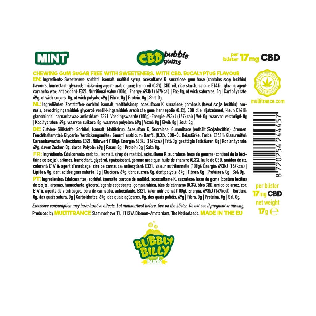 Bubbly Billy Bud's CBD Chewing Gum: Peppermint - 17mg (24 Pack)