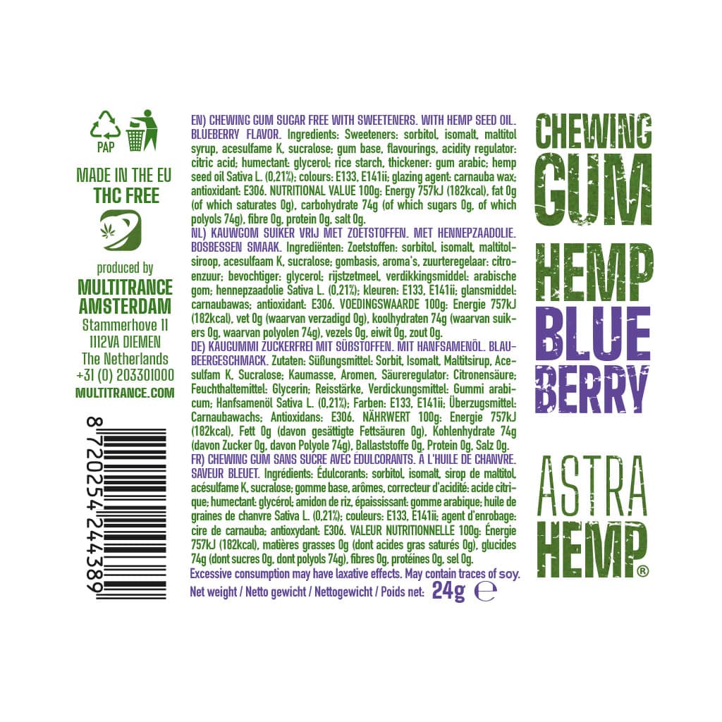 Astra Hemp CBD Chewing Gum: Blueberry (20 Pack)