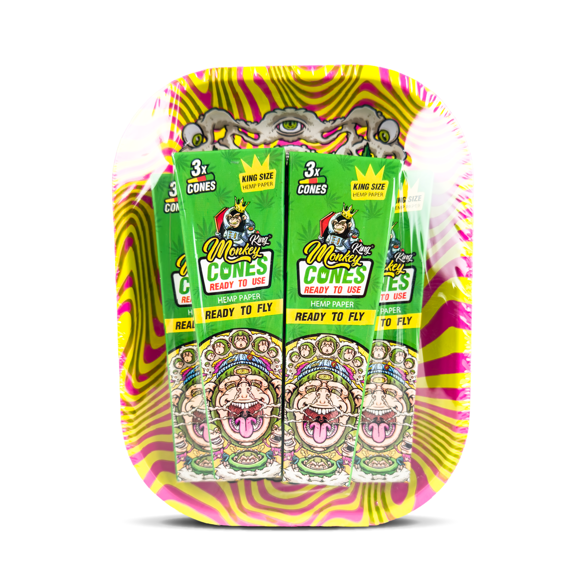 Monkey King Rolling Tray Box + Hemp Cones: Hypnotic (Single Piece)