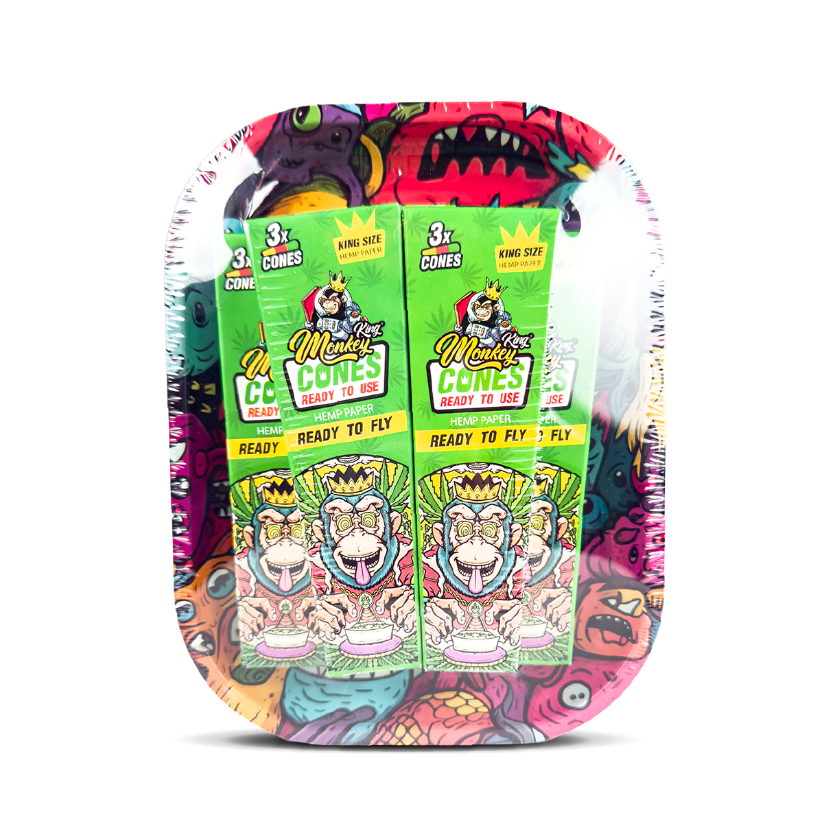 Monkey King Rolling Tray Box + Hemp Cones: Monsters (Single Piece)