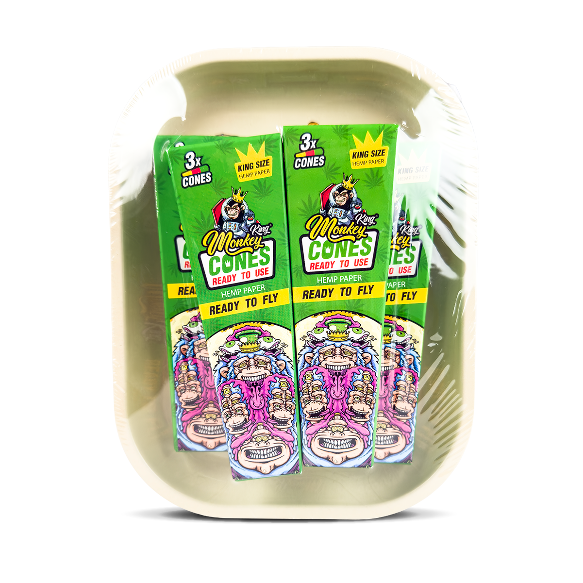 Monkey King Rolling Tray Box + Hemp Cones: Mushrooms (Single Piece)