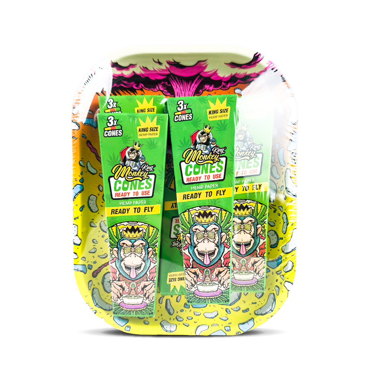 Monkey King Rolling Tray Box + Hemp Cones: Skulls (Single Piece)