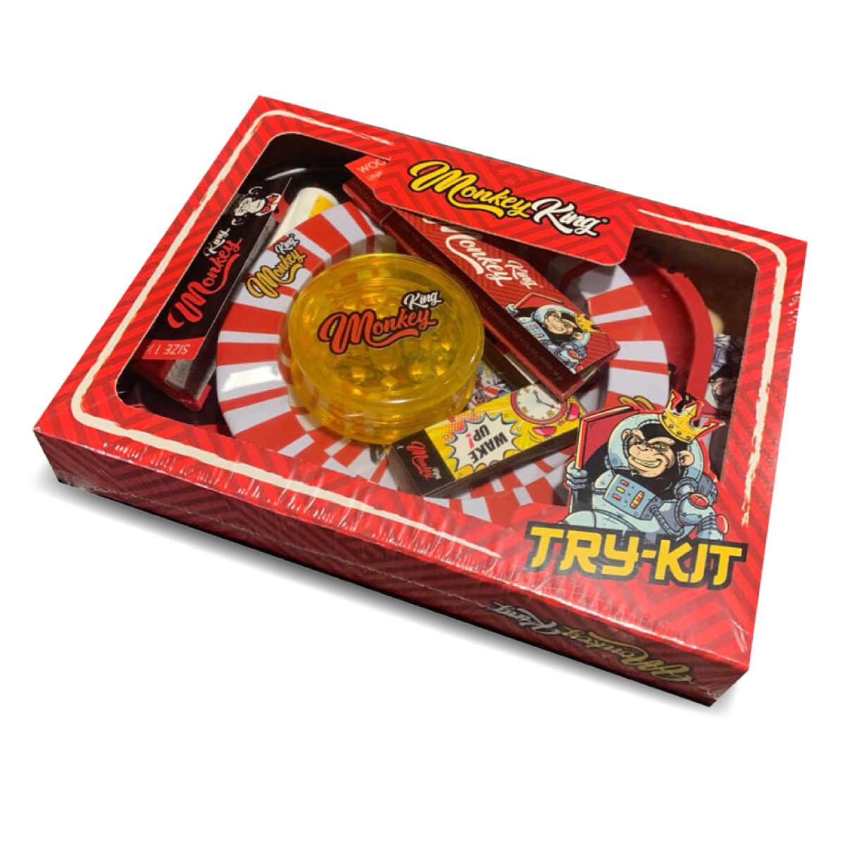 Monkey King Try Kit: Rolling Tray, Ashtray, Grinder, Papers, Tips & Lighter (Single Piece)