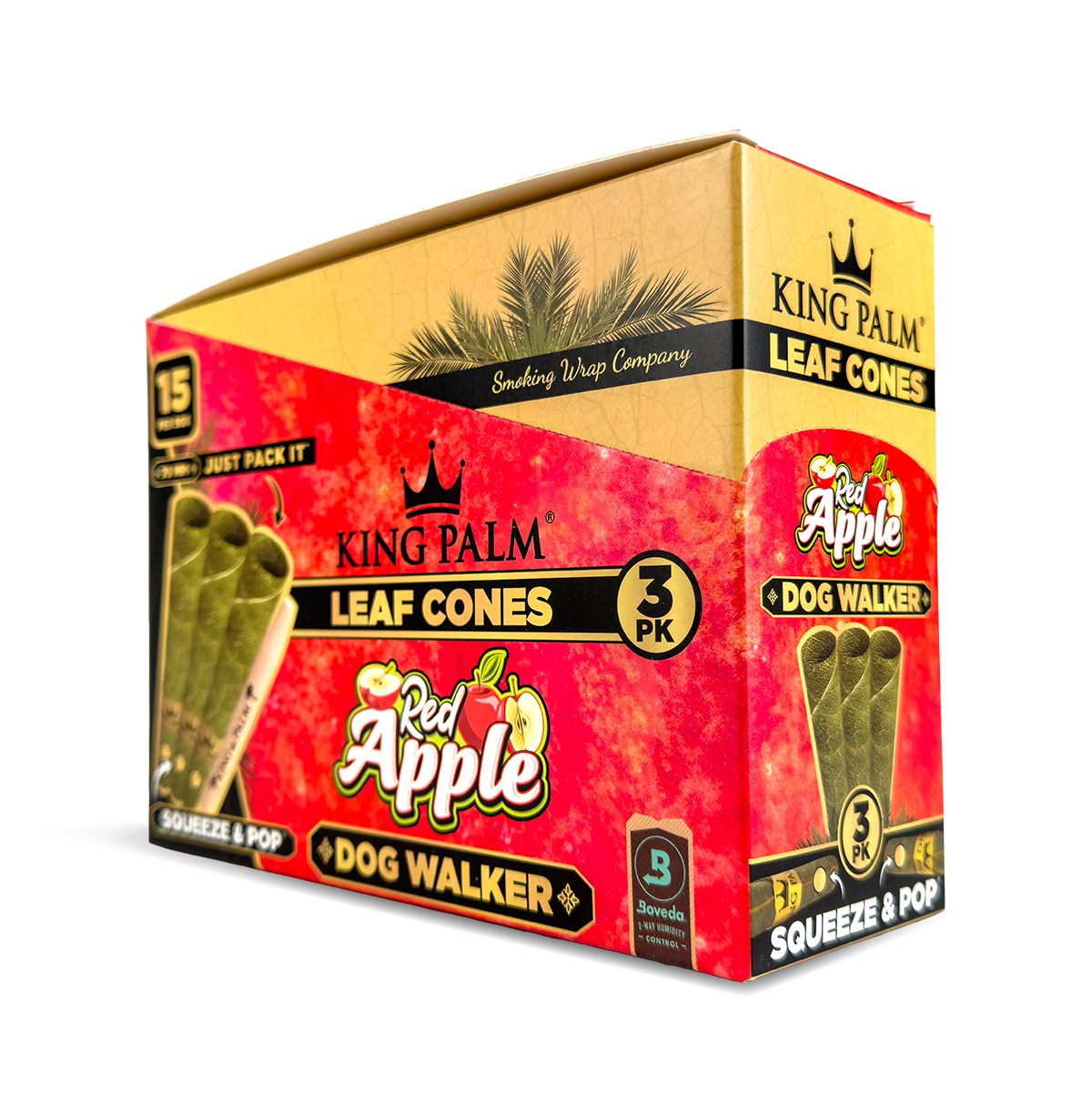 King Palm Leaf Cones: Dog Walker Red Apple - 3x Cones (15 Pack)