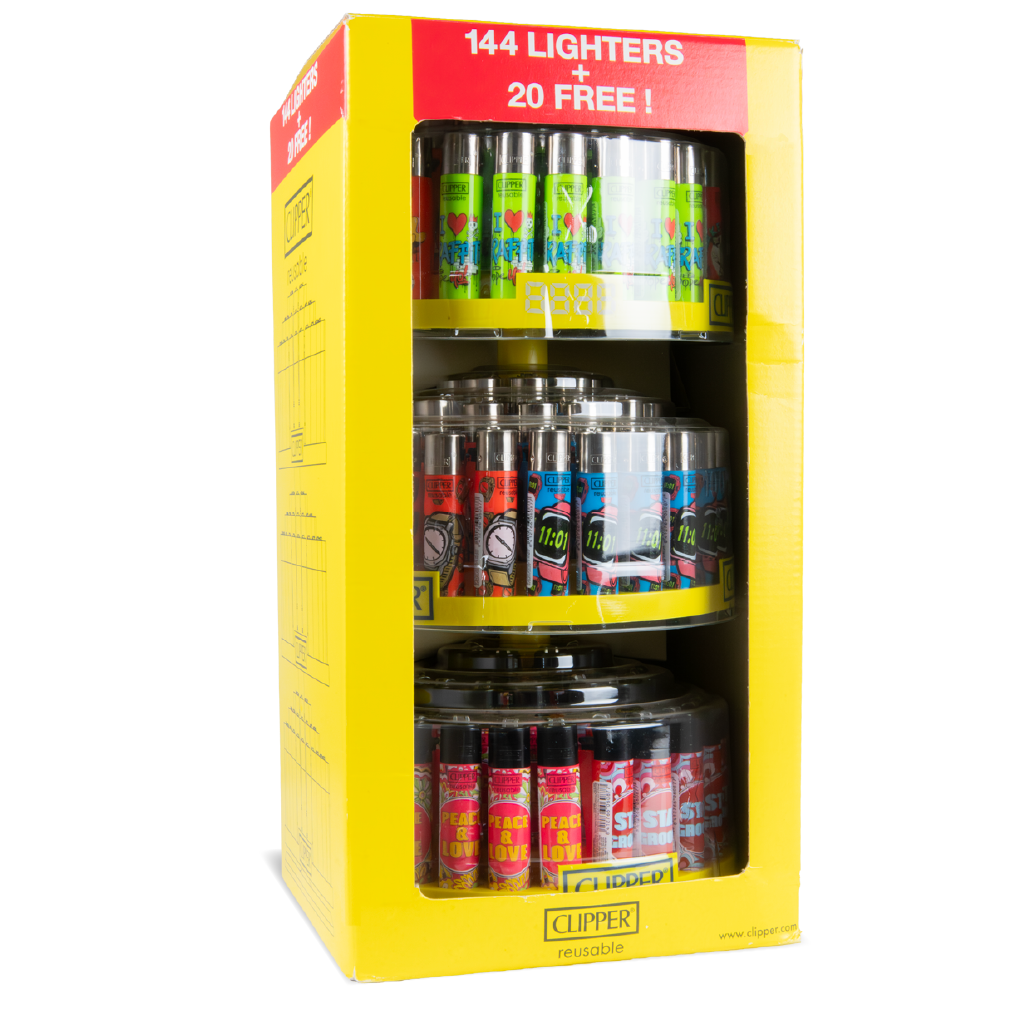 Clipper Lighter Display Stand: 3 Tier - 144 Lighters + 20 FREE!