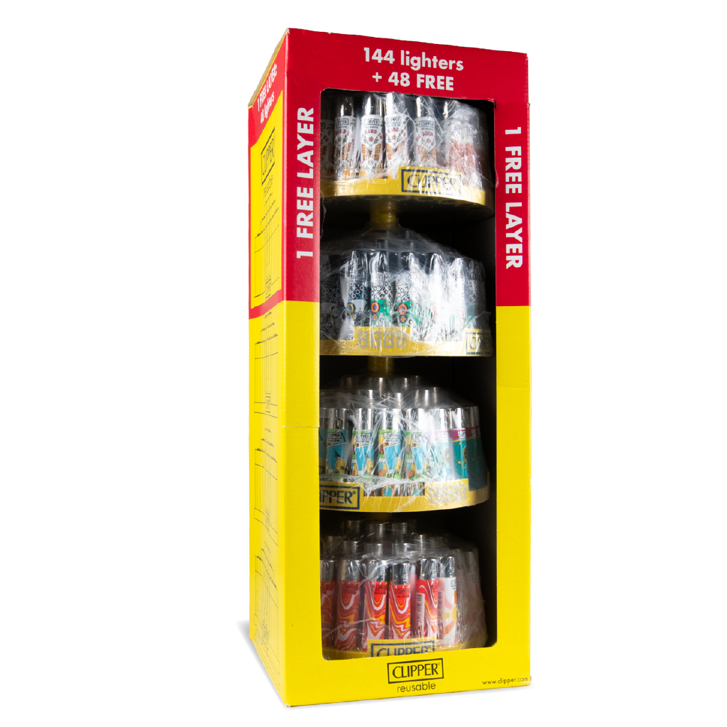 Clipper Lighter Display Stand: 4 Tier - 144 Lighters + 48 FREE!