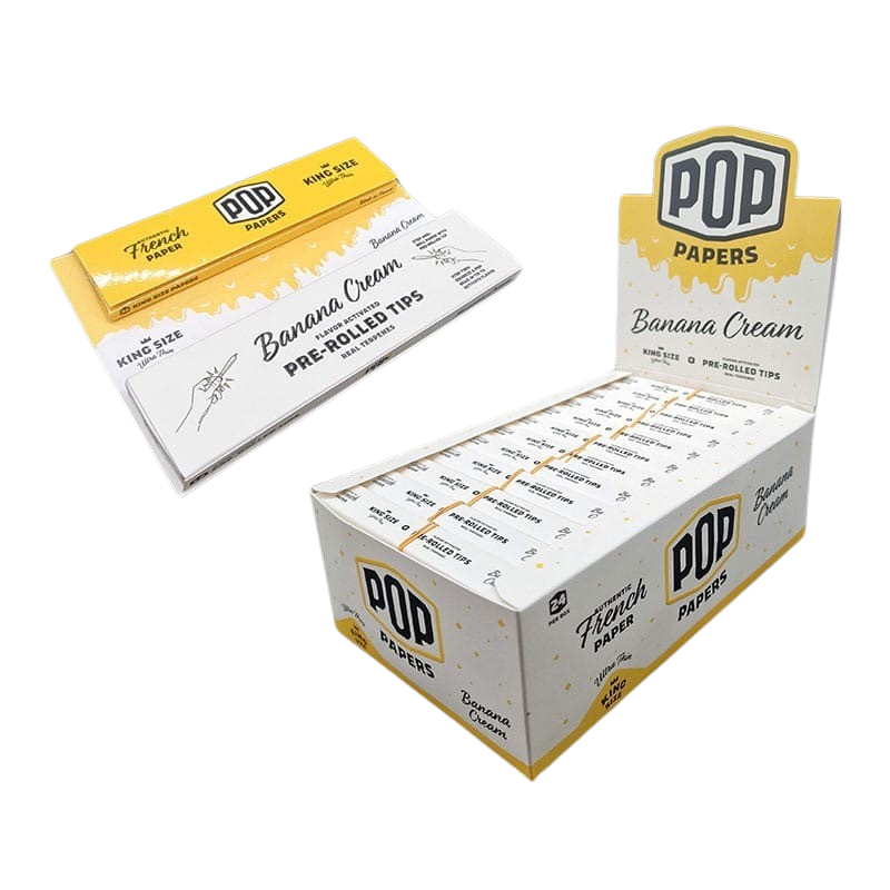 POP King Size Ultra Thin Rolling Papers & POP Tips - Banana Cream (Full Box)
