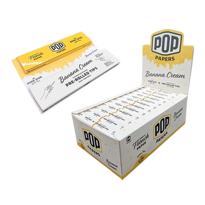 POP King Size Ultra Thin Rolling Papers & POP Tips - Banana Cream (Full Box)