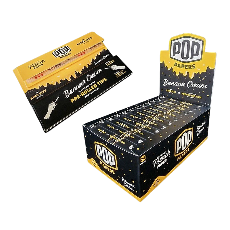 POP King Size Unbleached Rolling Papers & POP Tips - Banana Cream (Full Box)