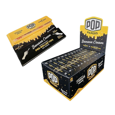 POP King Size Unbleached Rolling Papers & POP Tips - Banana Cream (Full Box)