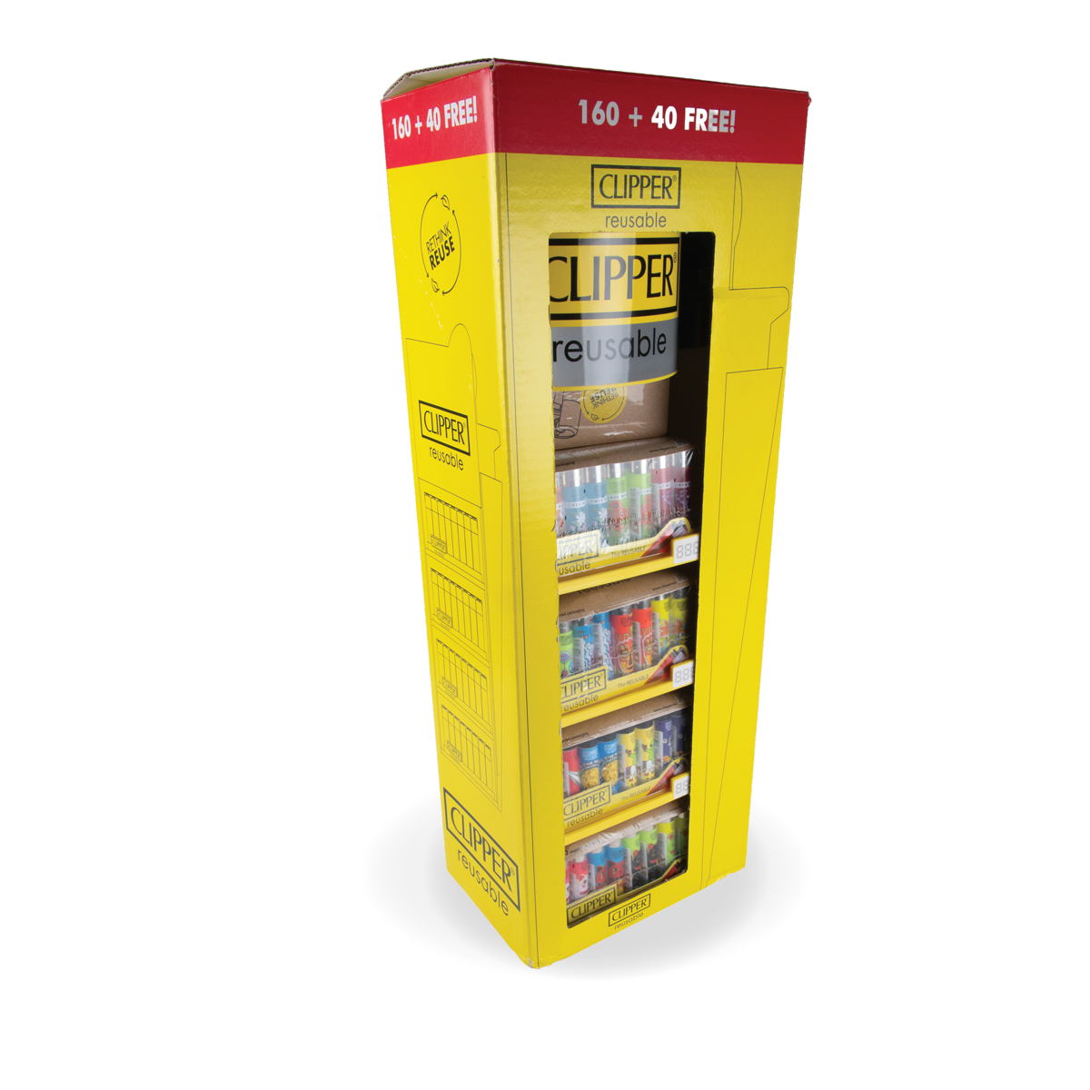 Clipper Lighter Display Stand: 4 Tier - 160 Lighters + 40 FREE Lighters!