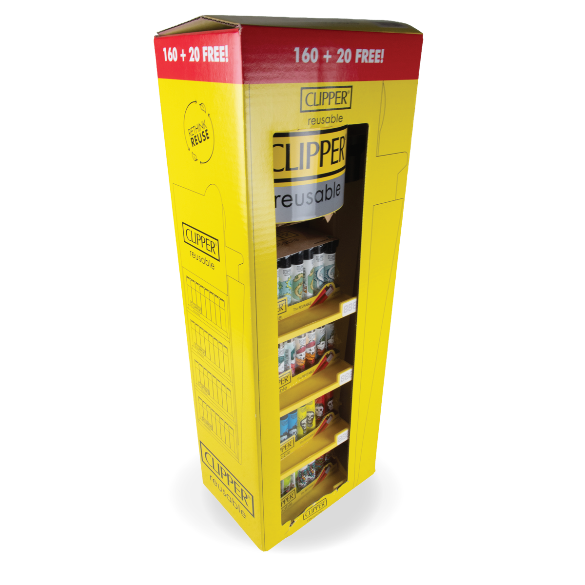 Clipper Lighter Display Stand: 4 Tier - 160 Lighters + 20 FREE Lighters!