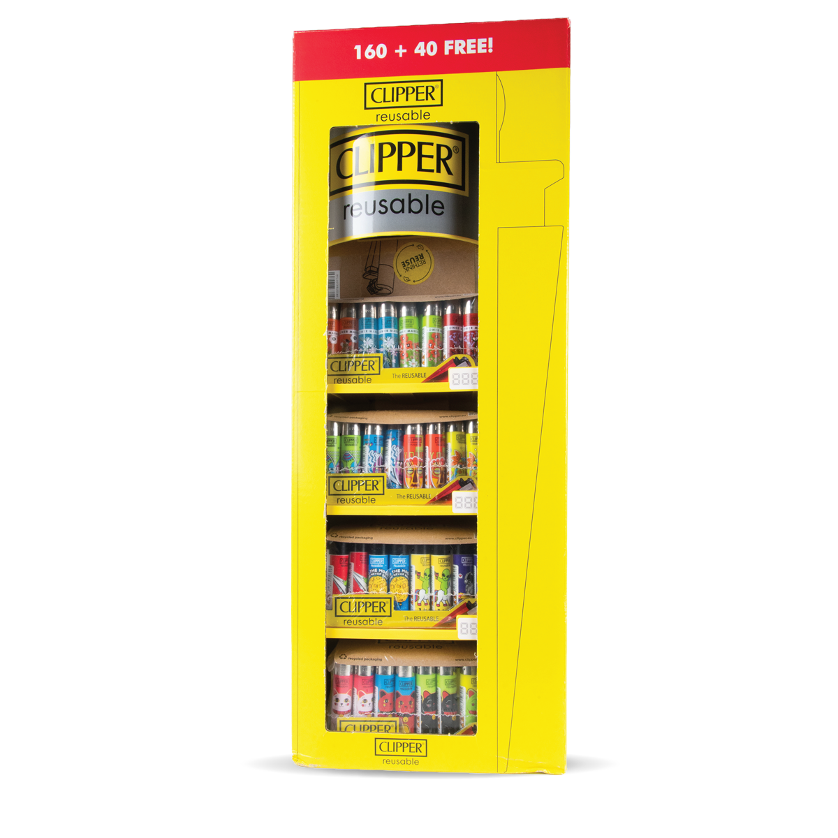 Clipper Lighter Display Stand: 4 Tier - 160 Lighters + 40 FREE Lighters!