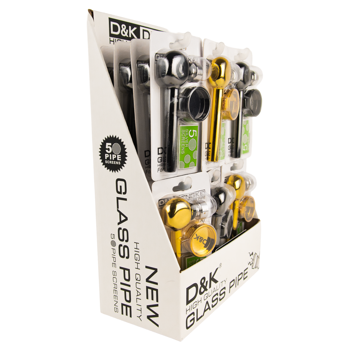 D&K Smokers Pipes: Glass Black & Gold (24 pack)