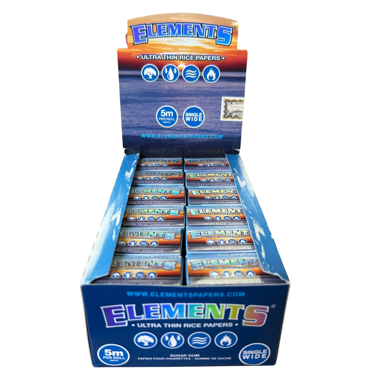 Elements Single Wide 5m Ultra Thin Rice Rolling Paper (Full Box)