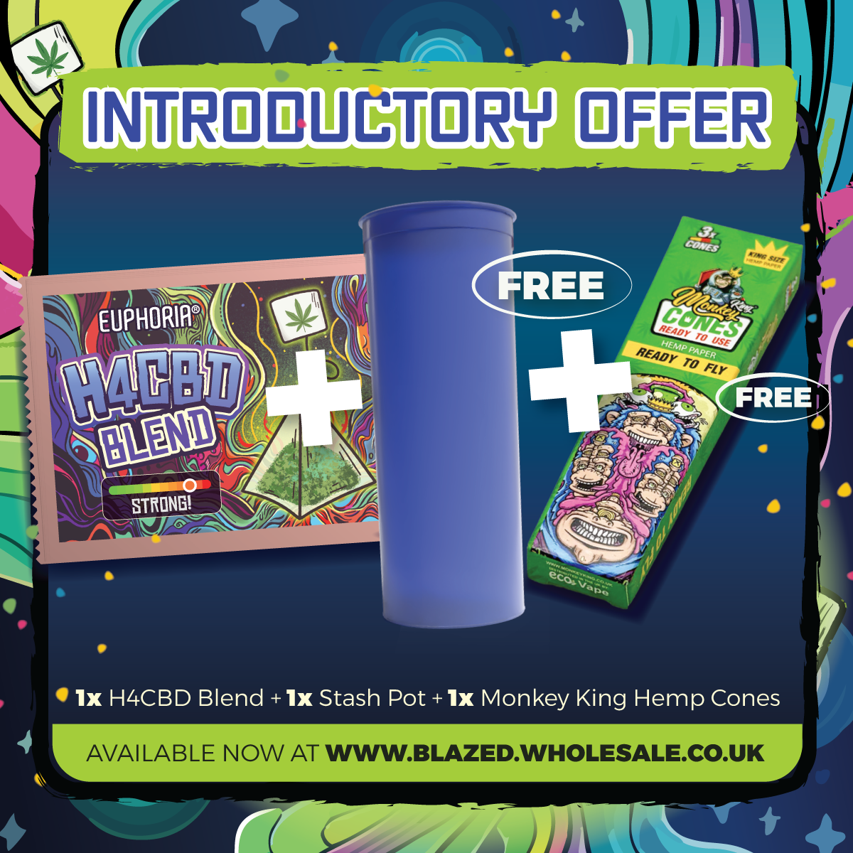 Euphoria - H4CBD Blend (Bundle Includes FREE Stash Pot + Hemp Cones 3 Pack)