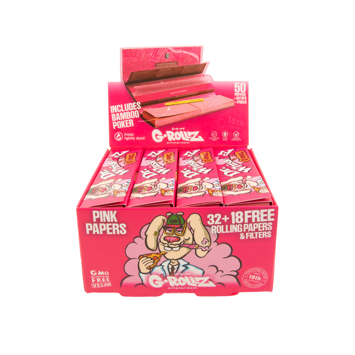 G-Rollz Dr. Whiskerz Pink Rolling Papers, Tips & Poker - 20 Pack