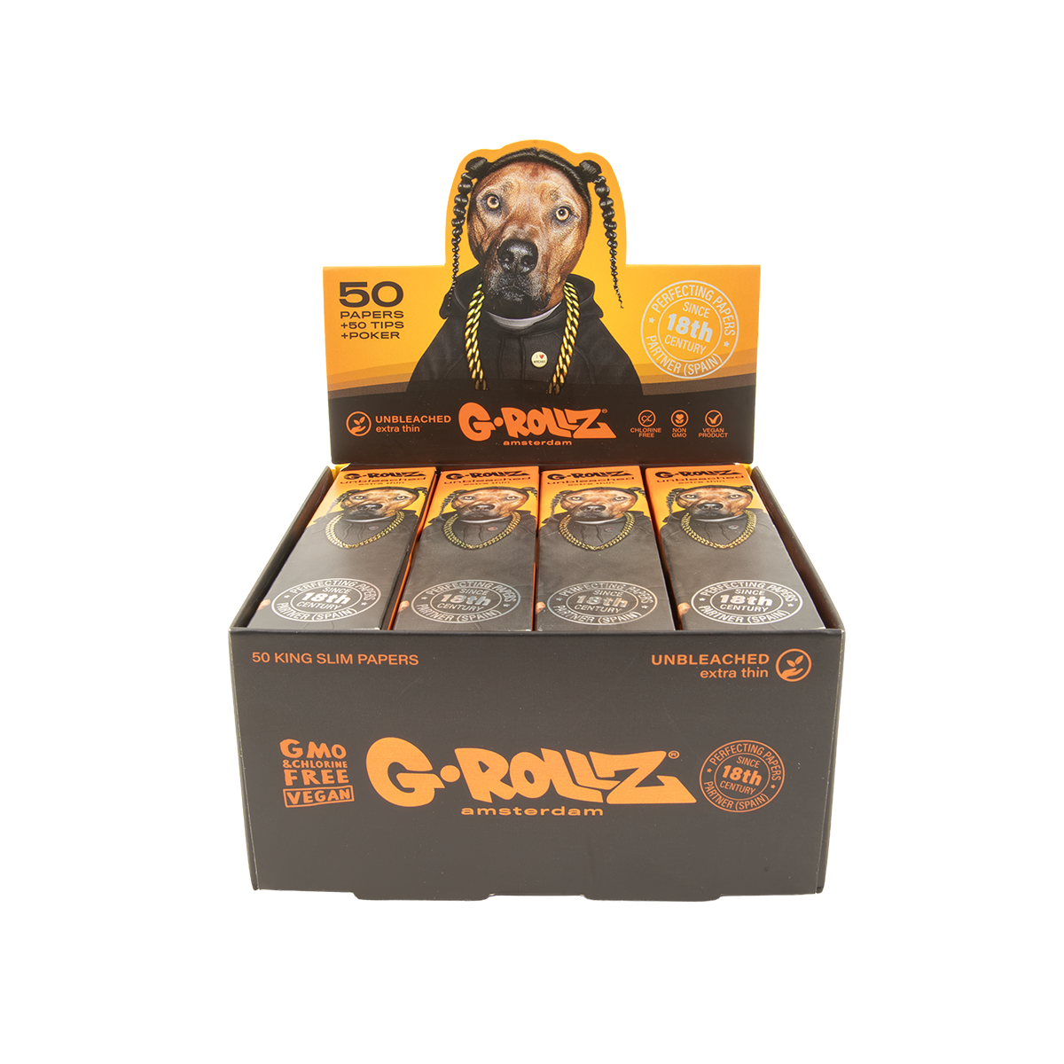 G-Rollz Rap Dog Unbleached King Size Papers + Tips + Poker - (20 Pack)