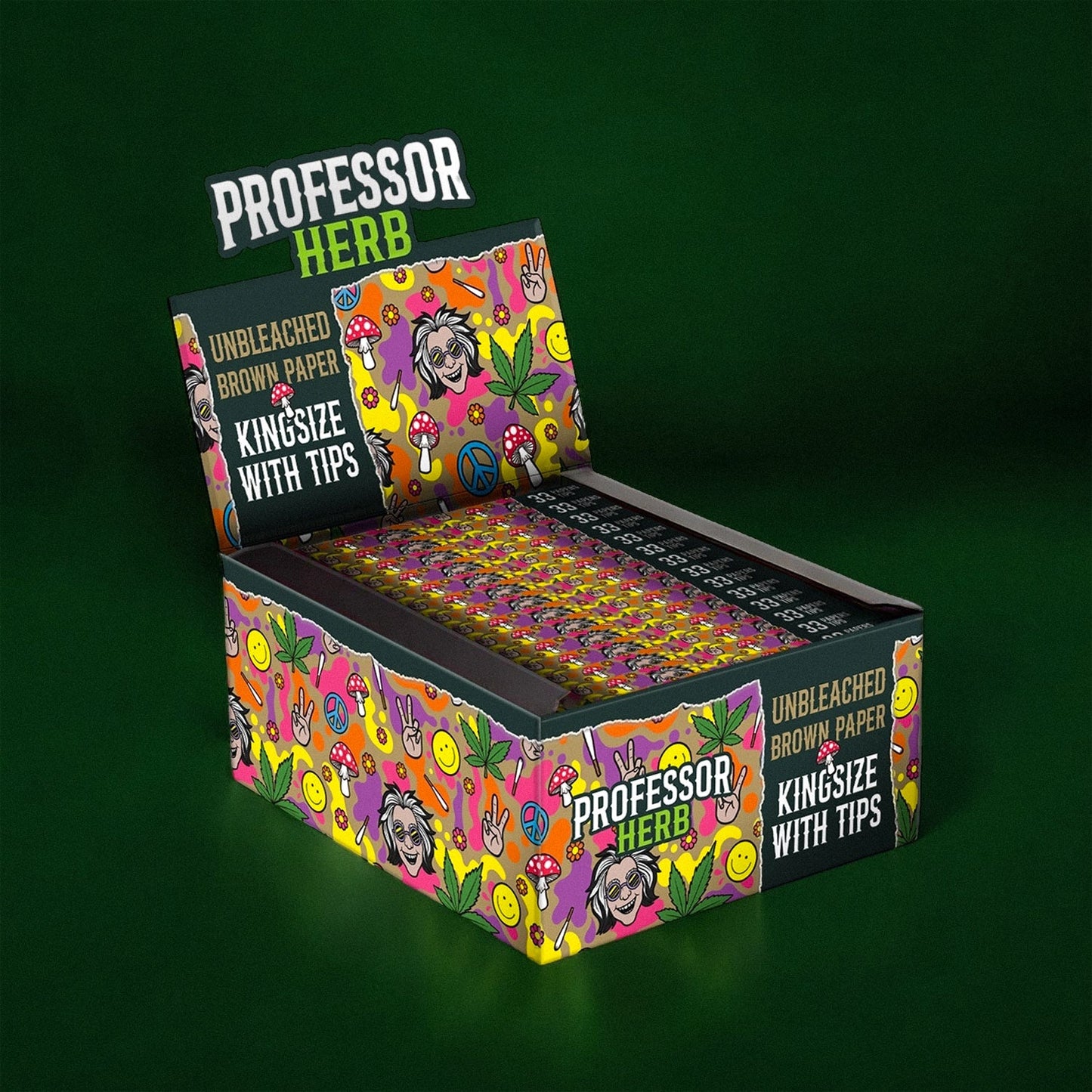 Professor Herb King Size Rolling Papers & Tips - Unbleached Brown Paper (Full Box)