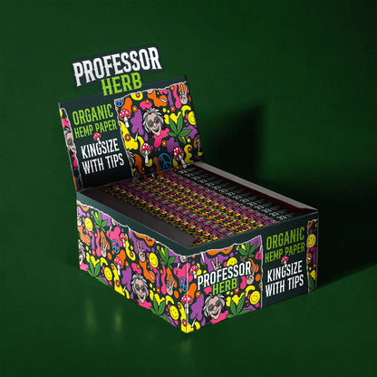 Professor Herb King Size Rolling Papers & Tips - Organic Hemp Paper (Full Box)