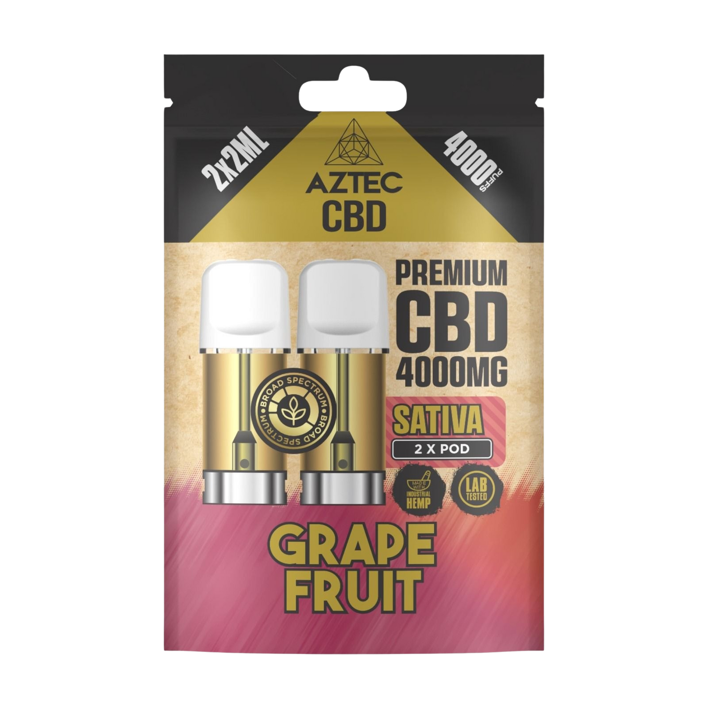 Aztec CBD Premium CBD Pods 4000mg 2x2ml - Grape Fruit