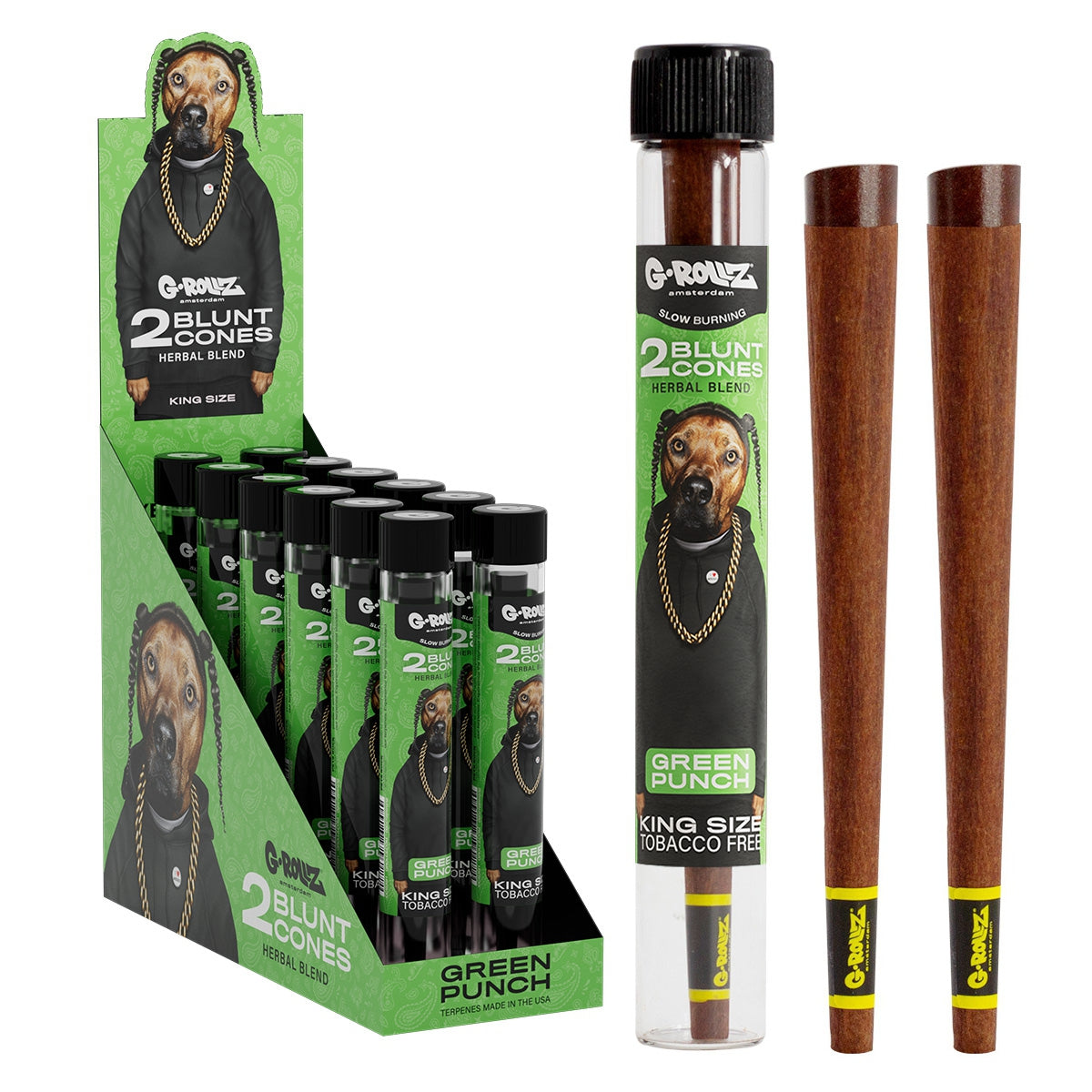 G-Rollz Terpene Infused Yerba Mate & Chamomile Blunt Cones - Green Punch (12 pcs)