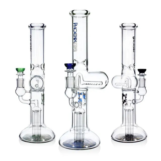 Phoenix Star: 13.8" Dual Percolator Glass Beaker Bong - (HF210)