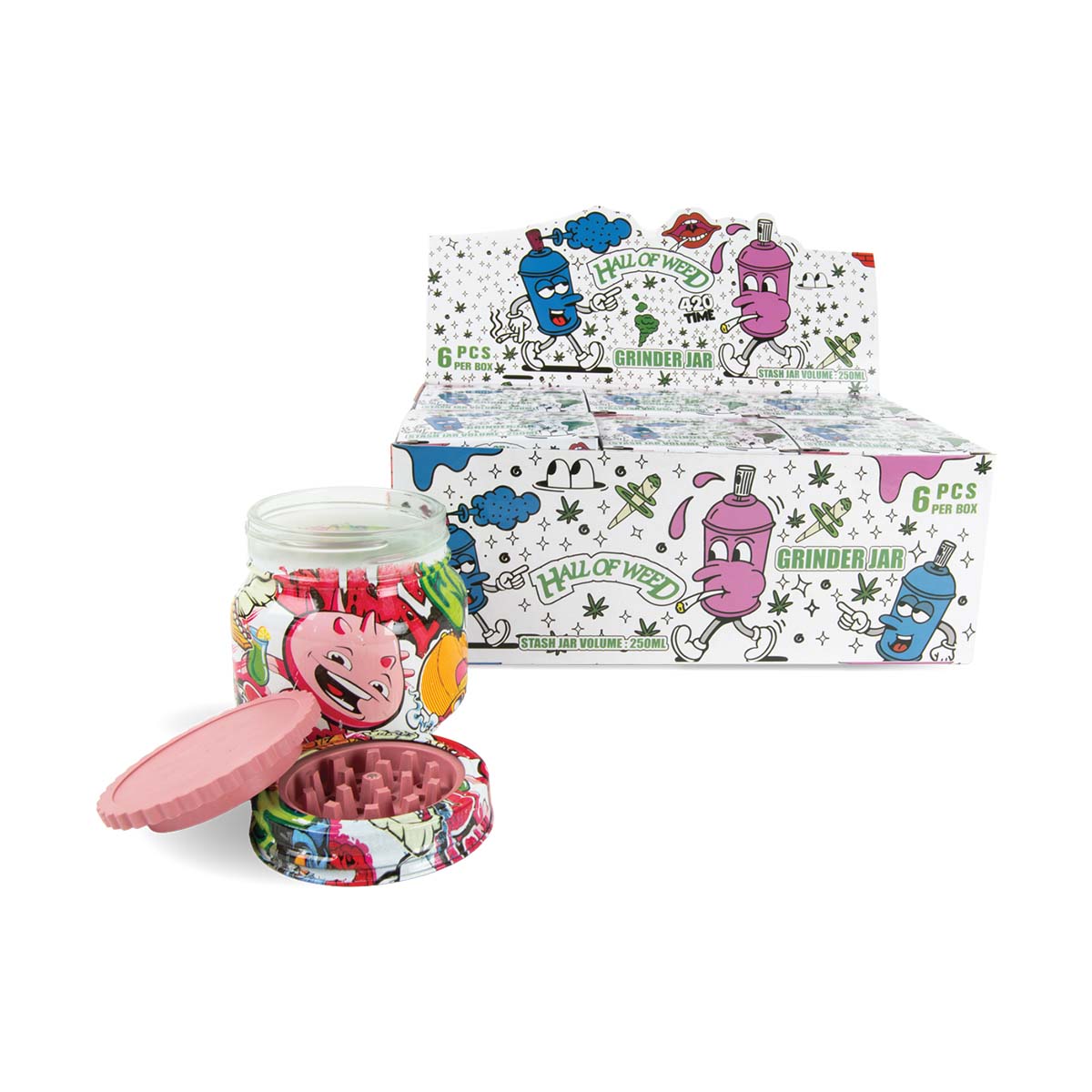 Hall of Weed Grinder Jar: Assorted Designs - 250ml (6 Pack)