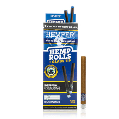 Hemper Hemp Cone Rolls + Glass Tips 2 Pack (12 pcs) - Blueberry