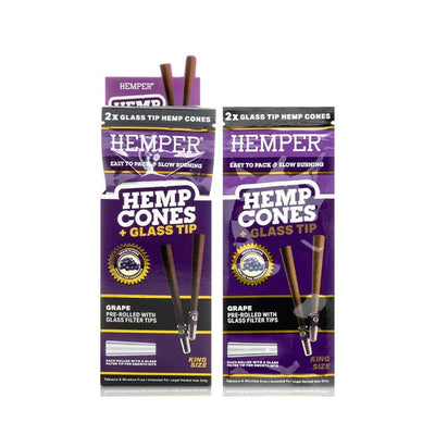 Hemper Hemp Cone Rolls + Glass Tips 2 Pack (12 pcs) - Grape