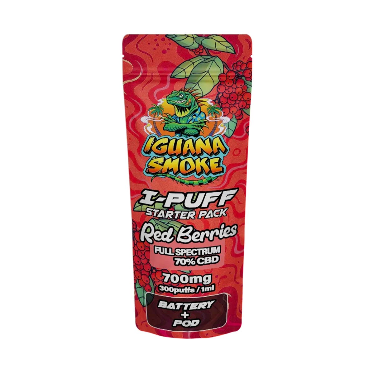 Iguana Smoke I-Puff Starter Pack CBD Vape Kit: Red Berries - 700mg (Single Piece)