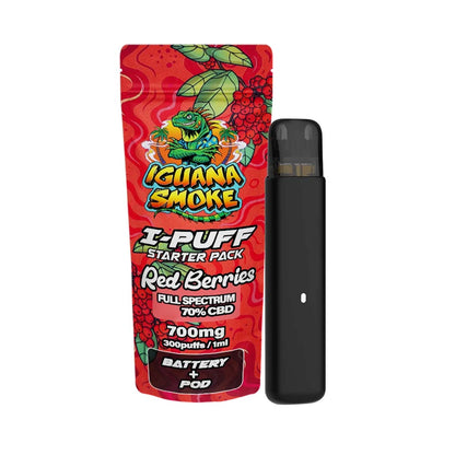 Iguana Smoke I-Puff Starter Pack CBD Vape Kit: Red Berries - 700mg (Single Piece)
