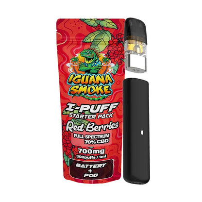 Iguana Smoke I-Puff Starter Pack CBD Vape Kit: Red Berries - 700mg (Single Piece)