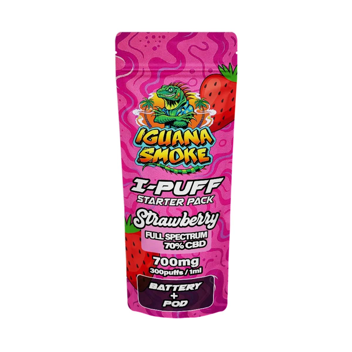 Iguana Smoke I-Puff Starter Pack CBD Vape Kit: Strawberry - 700mg (Single Piece)