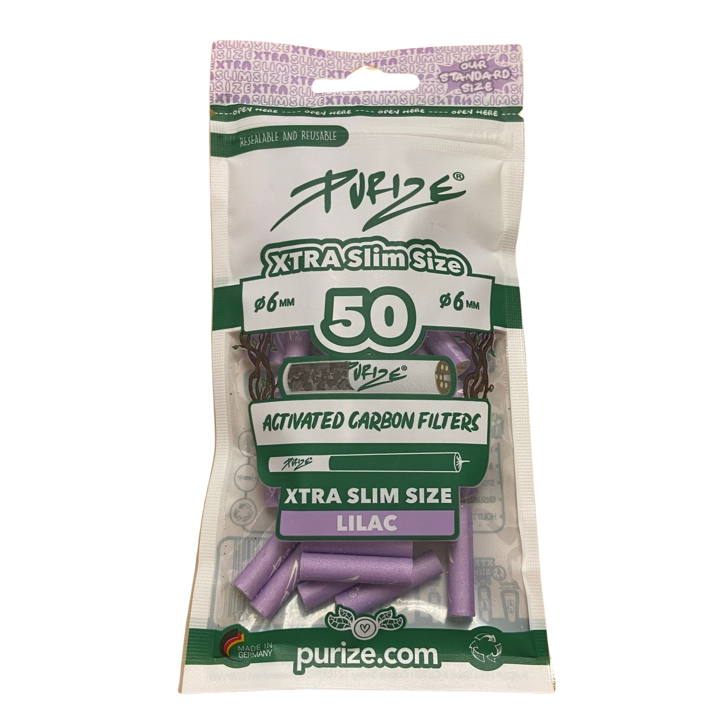 PURIZE® Activated Carbon Xtra Slim Filters 6mm (50 pcs)