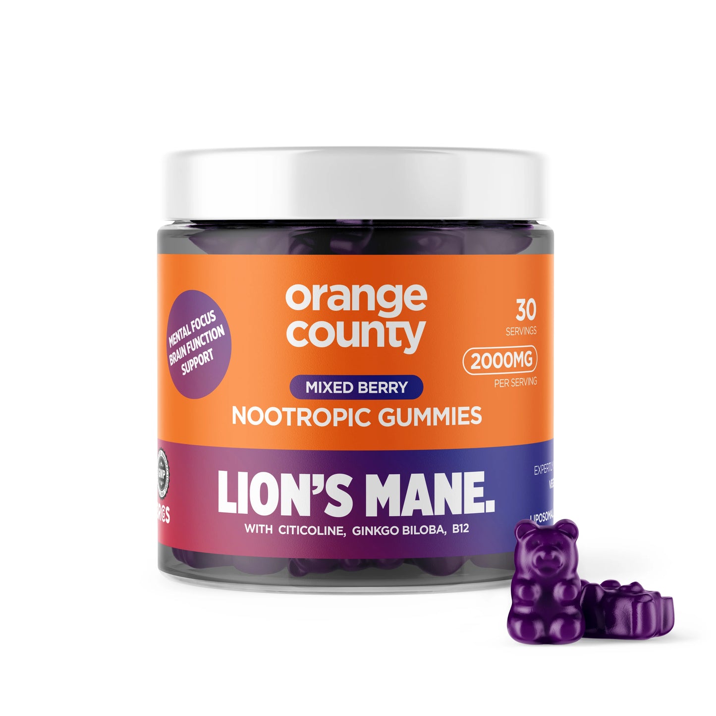 Orange County Lion's Mane Gummies - Mixed Berry 2000mg