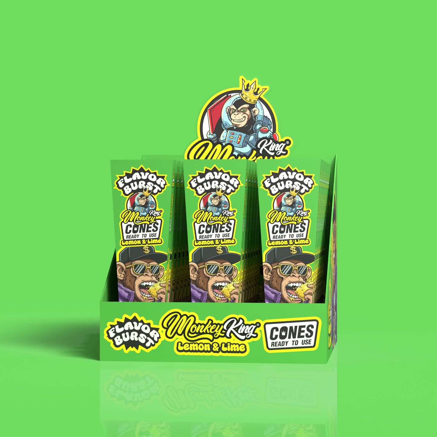 Monkey King: King Size Flavor Burst Cones (24 Pack) - Lemon Lime